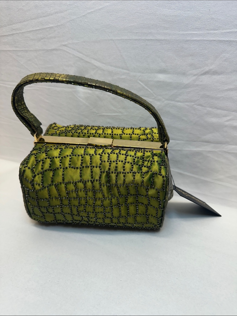 Inge Christopher Green Beaded Structured Top-Handle Bag NWT